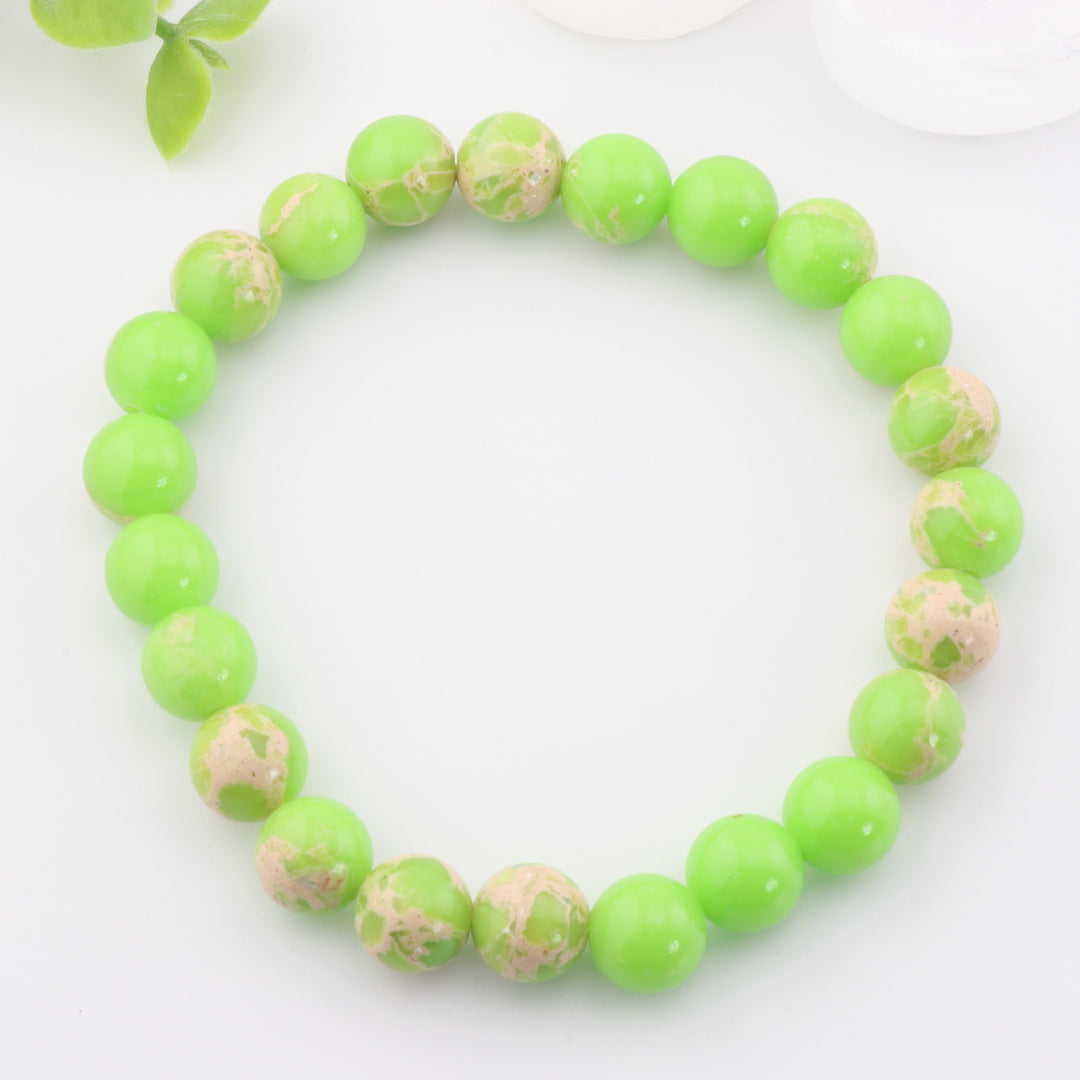 Pulsera de jaspe imperial teñido (sin metal, piedra preciosa de 8 mm)