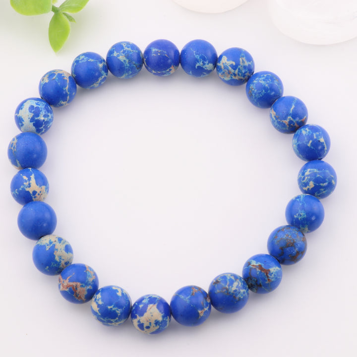 Pulsera de cuentas de jaspe imperial teñido – Piedra preciosa de 8 mm sin metal