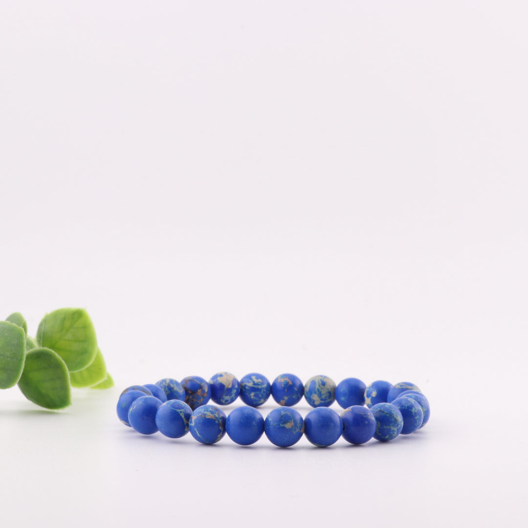 Pulsera de cuentas de jaspe imperial teñido – Piedra preciosa de 8 mm sin metal