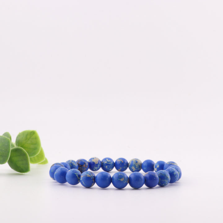 Pulsera de cuentas de jaspe imperial teñido – Piedra preciosa de 8 mm sin metal