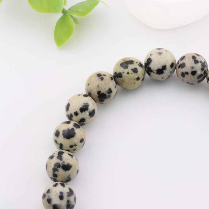 Pulsera de jaspe dálmata natural (sin metal). Piedra preciosa de 8 mm.