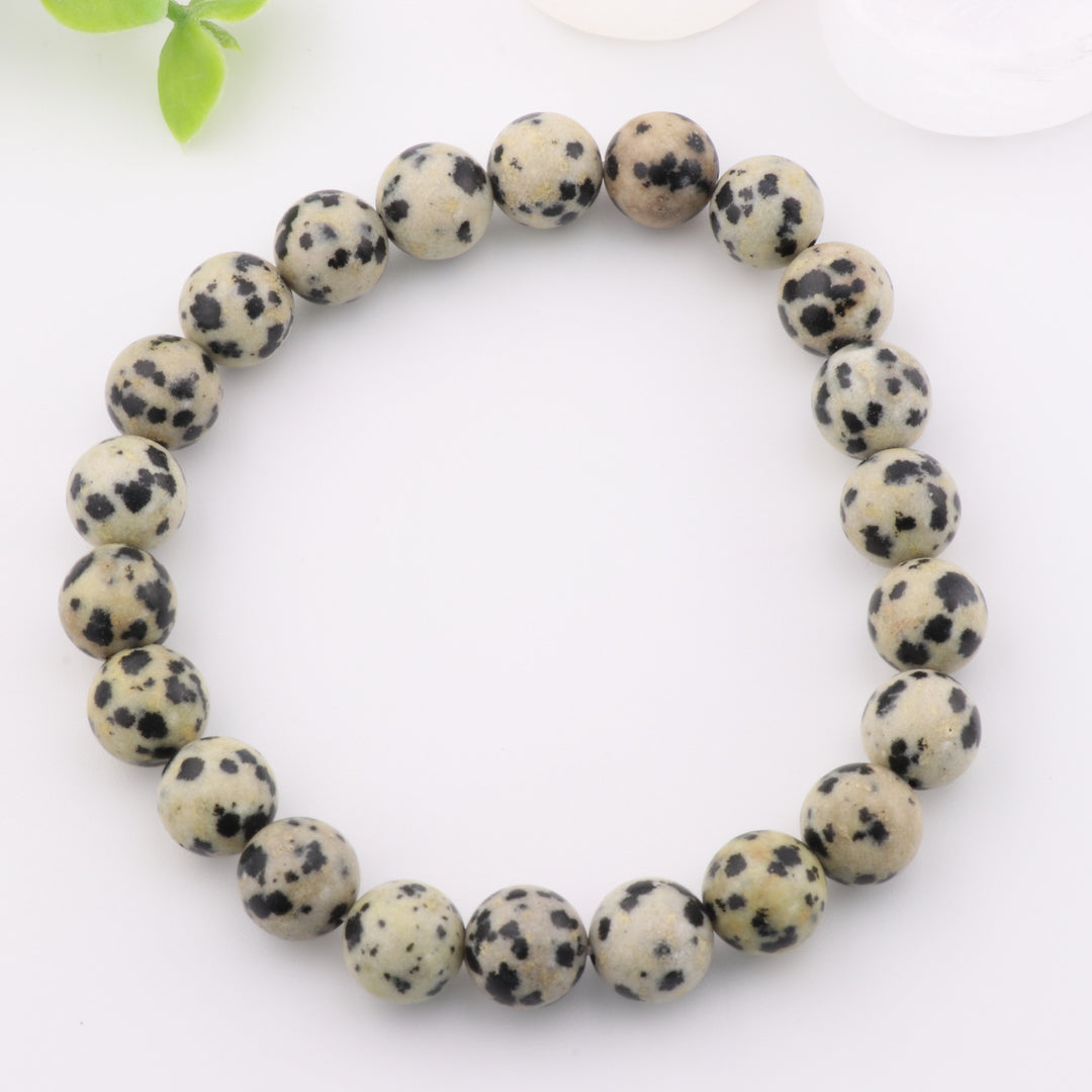 Pulsera de jaspe dálmata natural (sin metal). Piedra preciosa de 8 mm.