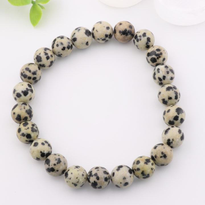 Pulsera de jaspe dálmata natural (sin metal). Piedra preciosa de 8 mm.