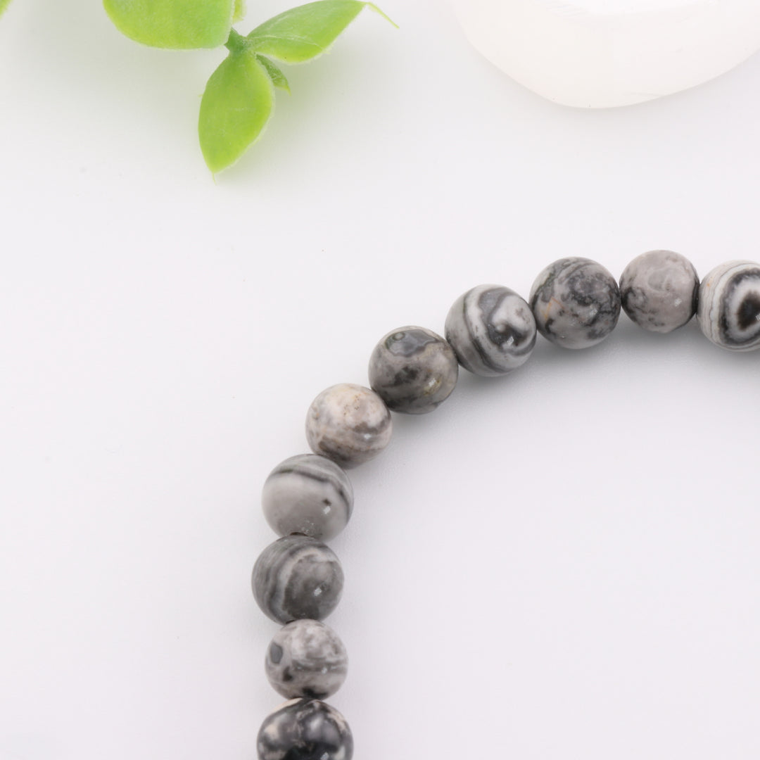 Pulsera de jaspe Picasso/piedra de mapa natural - Sin metal, 6 mm - Jaspeita, mármol Picasso