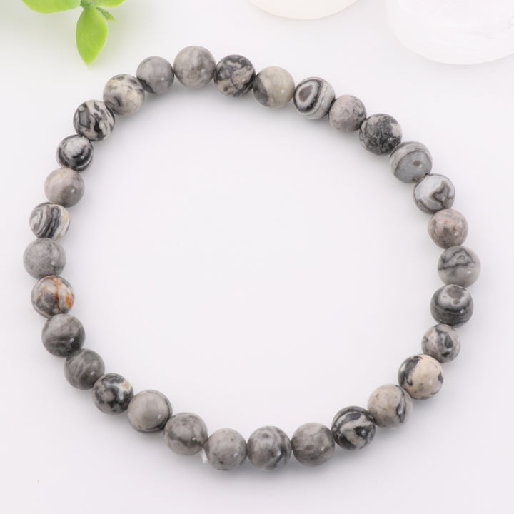 Pulsera de jaspe Picasso/piedra de mapa natural - Sin metal, 6 mm - Jaspeita, mármol Picasso