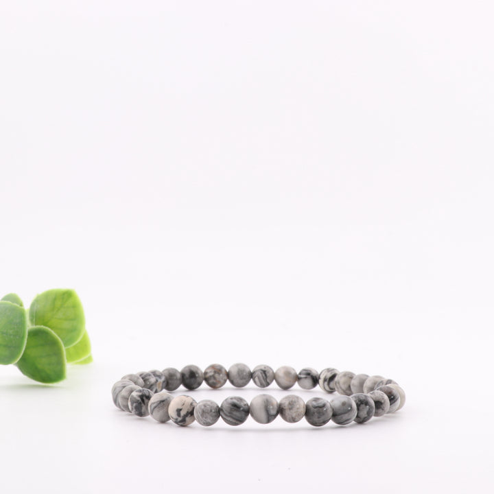 Pulsera de jaspe Picasso/piedra de mapa natural - Sin metal, 6 mm - Jaspeita, mármol Picasso