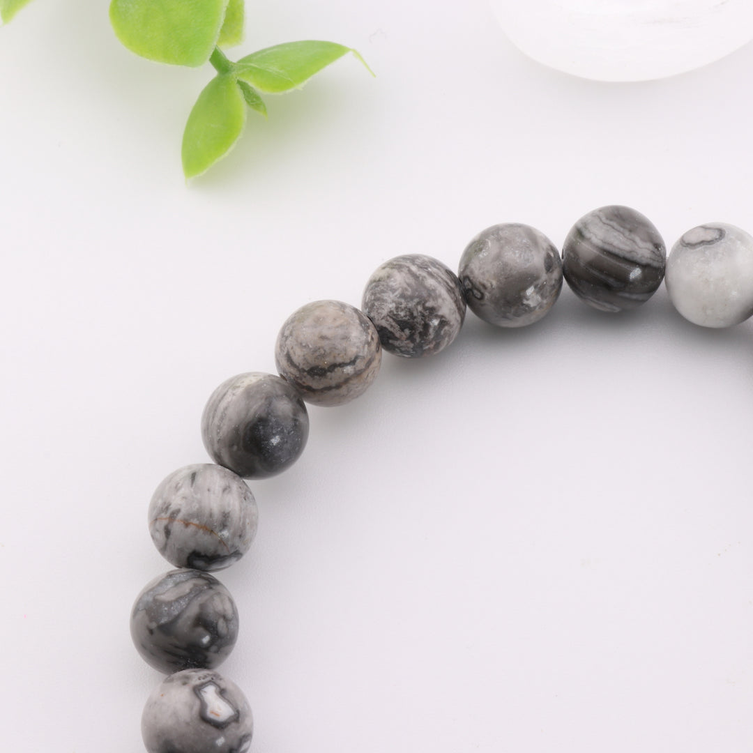 Pulsera de jaspe Picasso/piedra de mapa natural - Sin metal, 8 mm - Joyería de cristal curativo