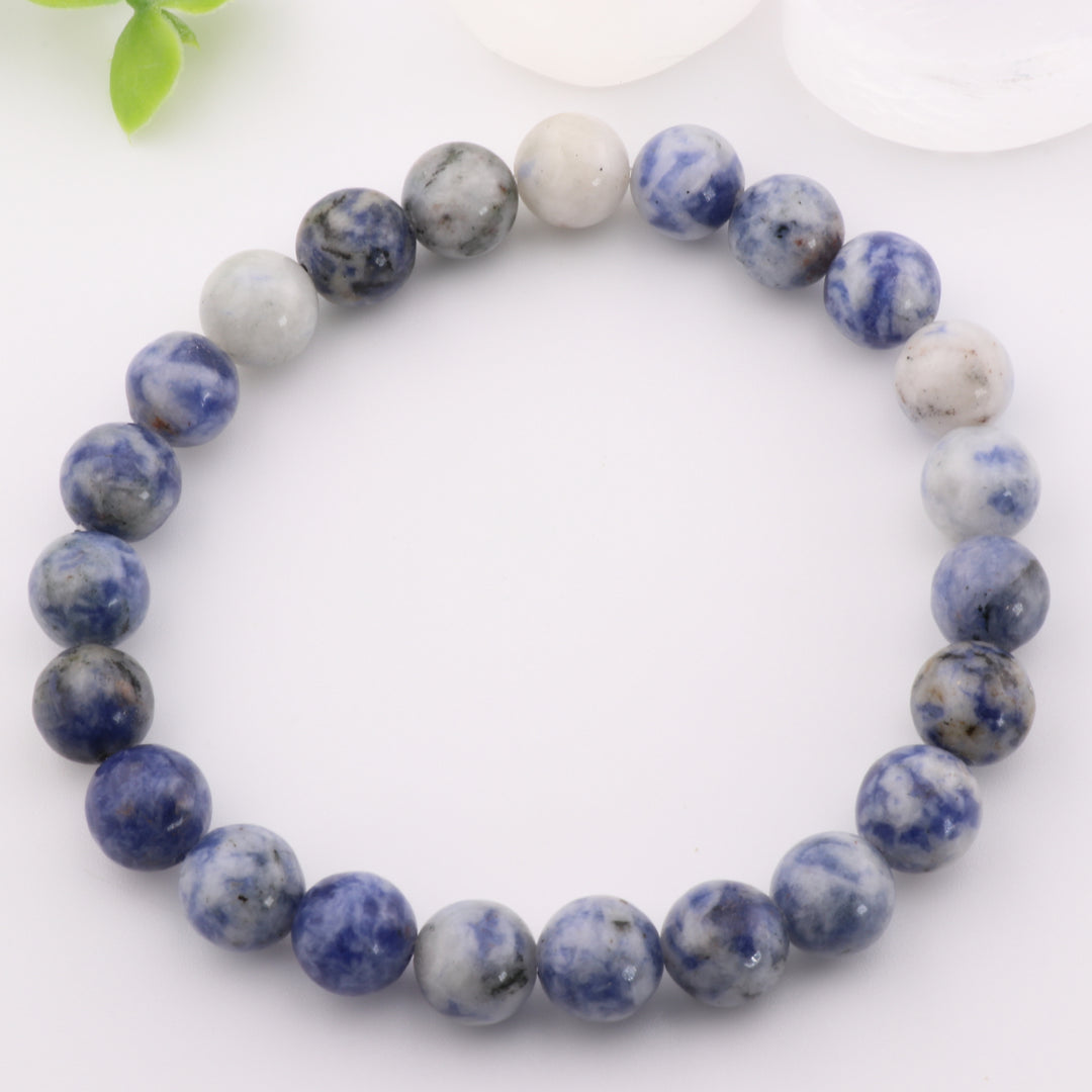 Pulsera de jaspe azul natural (sin metal, 8 mm) - Piedra preciosa de jaspe hecha a mano