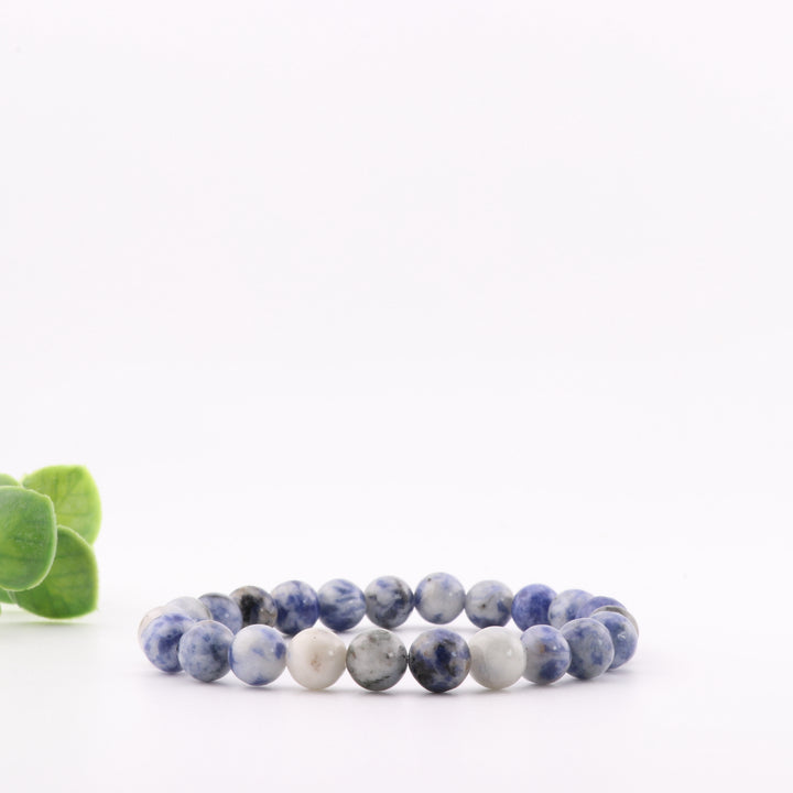 Pulsera de jaspe azul natural (sin metal, 8 mm) - Piedra preciosa de jaspe hecha a mano