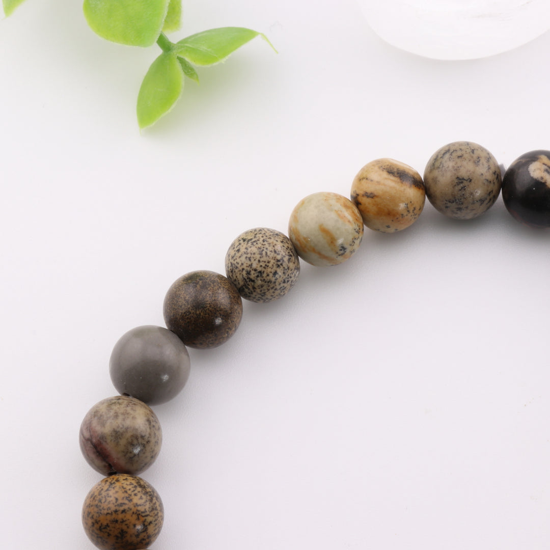 Pulsera de jaspe dendrítico natural (sin metal, 8 mm) - Joyería única con piedras curativas