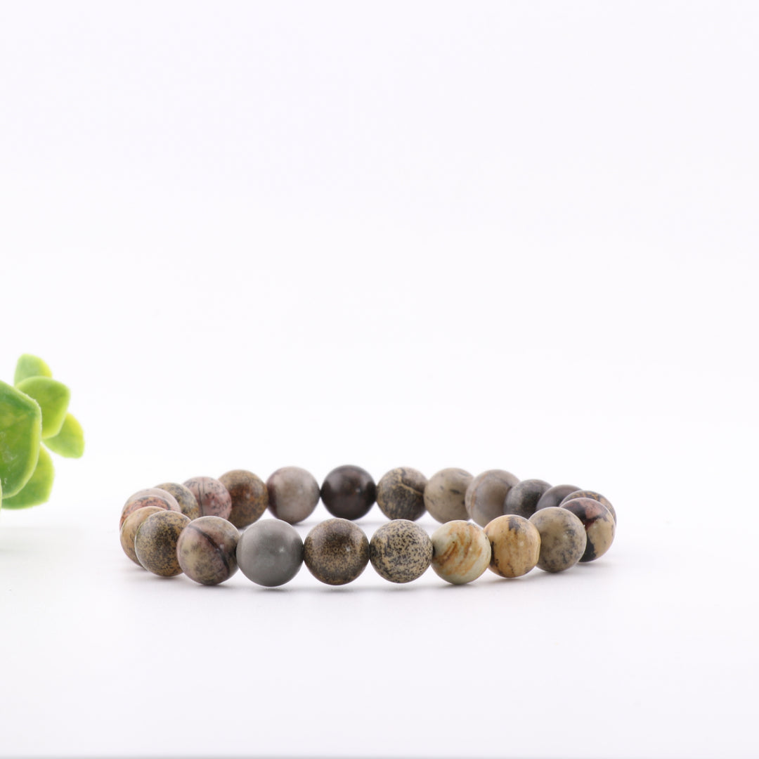 Pulsera de jaspe dendrítico natural (sin metal, 8 mm) - Joyería única con piedras curativas