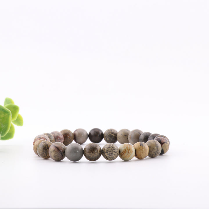 Pulsera de jaspe dendrítico natural (sin metal, 8 mm) - Joyería única con piedras curativas