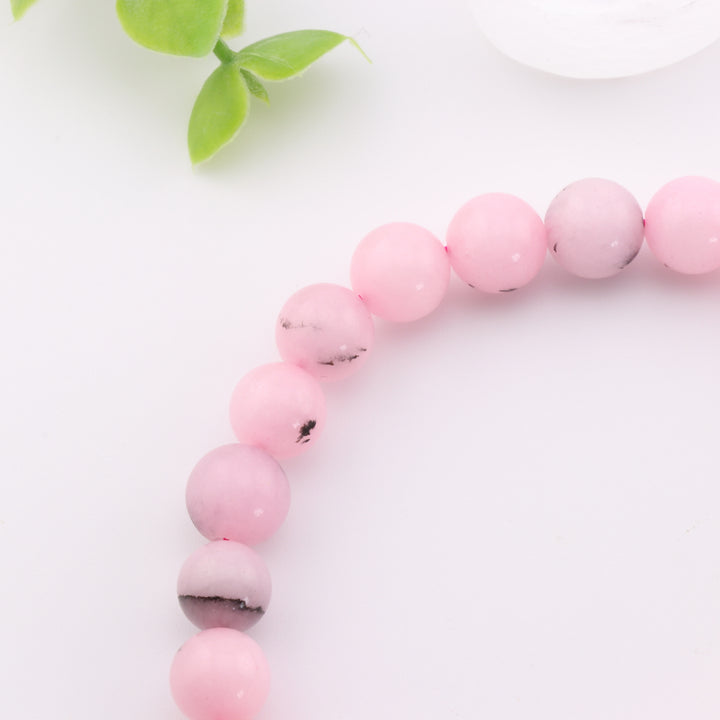 Pulsera de jaspe de flor de ciruelo natural - Sin metal, 8 mm - Joyería de cristal única