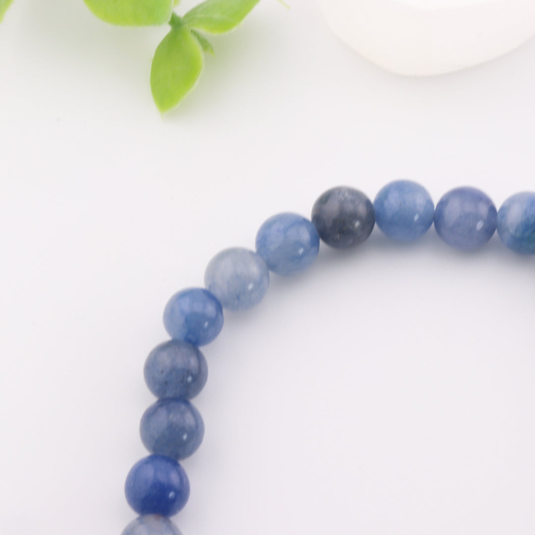 Bracelet en aventurine bleue naturelle - Sans métal, 6 mm - Superbe bijou en pierres précieuses
