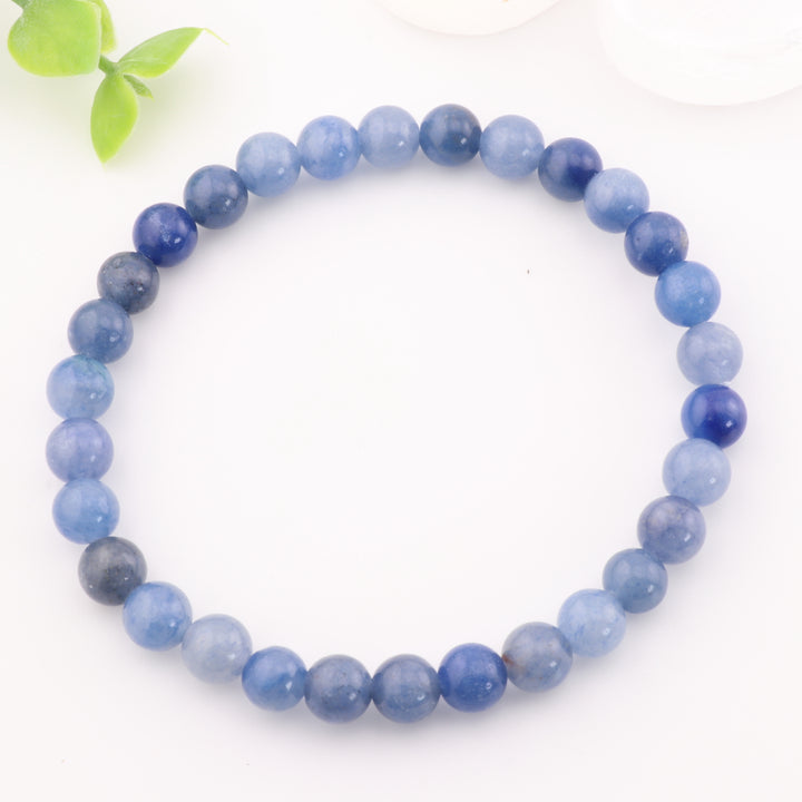 Bracelet en aventurine bleue naturelle - Sans métal, 6 mm - Superbe bijou en pierres précieuses