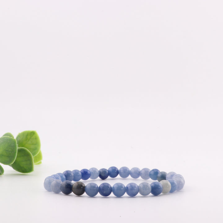 Bracelet en aventurine bleue naturelle - Sans métal, 6 mm - Superbe bijou en pierres précieuses