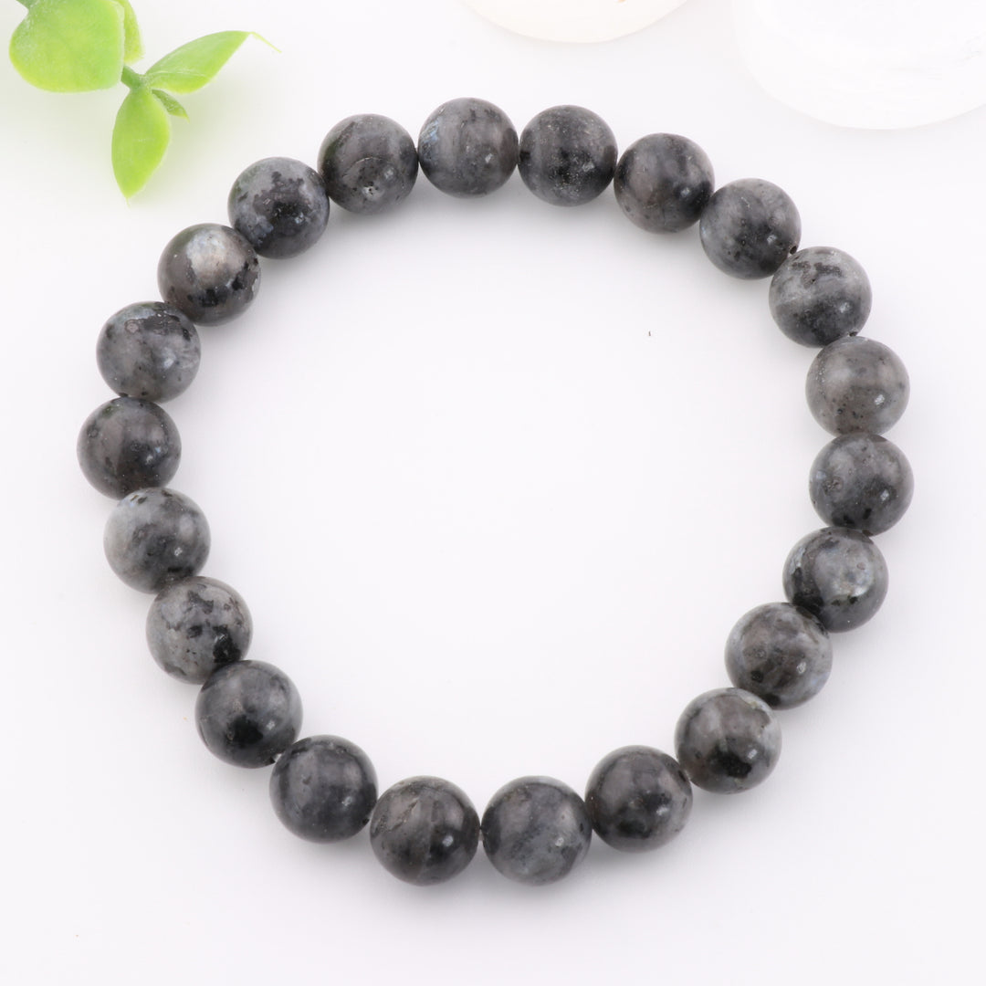 Pulsera de larvikita natural de 8 mm, joyería de piedra sin metal