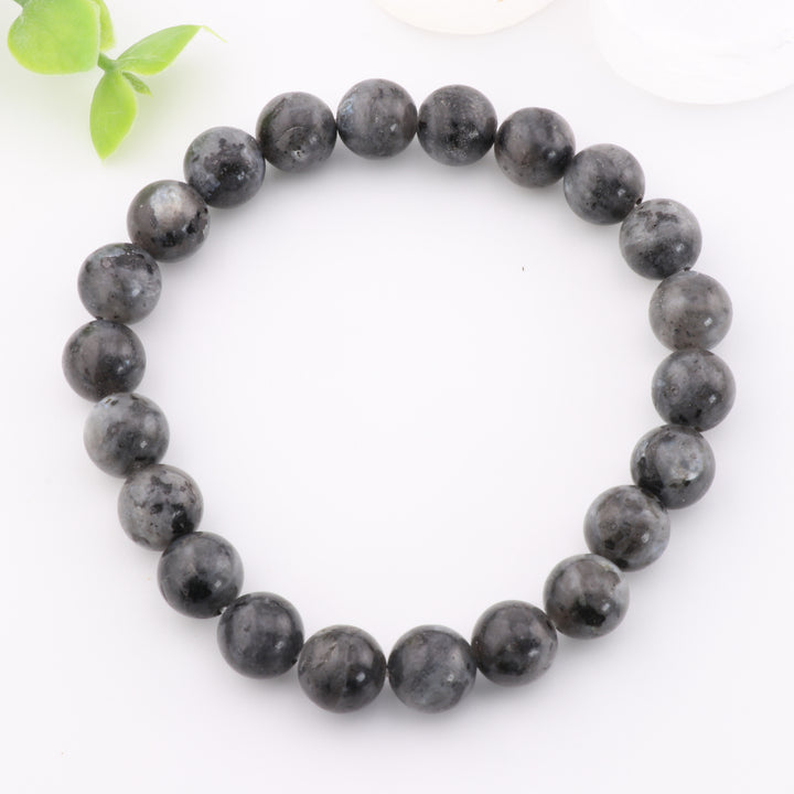Pulsera de larvikita natural de 8 mm, joyería de piedra sin metal