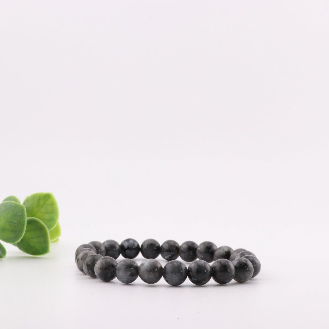 Pulsera de larvikita natural de 8 mm, joyería de piedra sin metal
