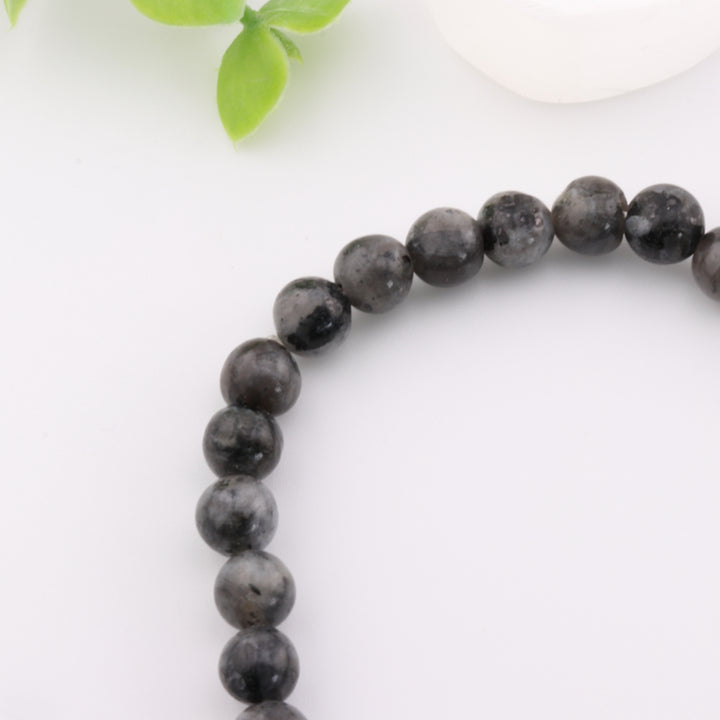 Pulsera de larvikita natural, sin metal, 6 mm - Tonos tierra únicos