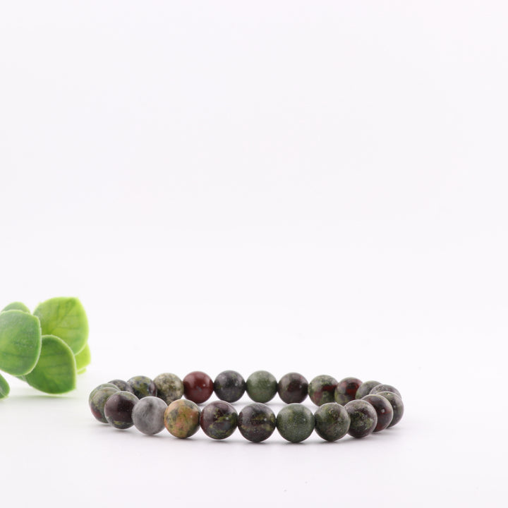 Pulsera de jaspe de sangre de dragón natural – Piedra preciosa de 8 mm sin metal