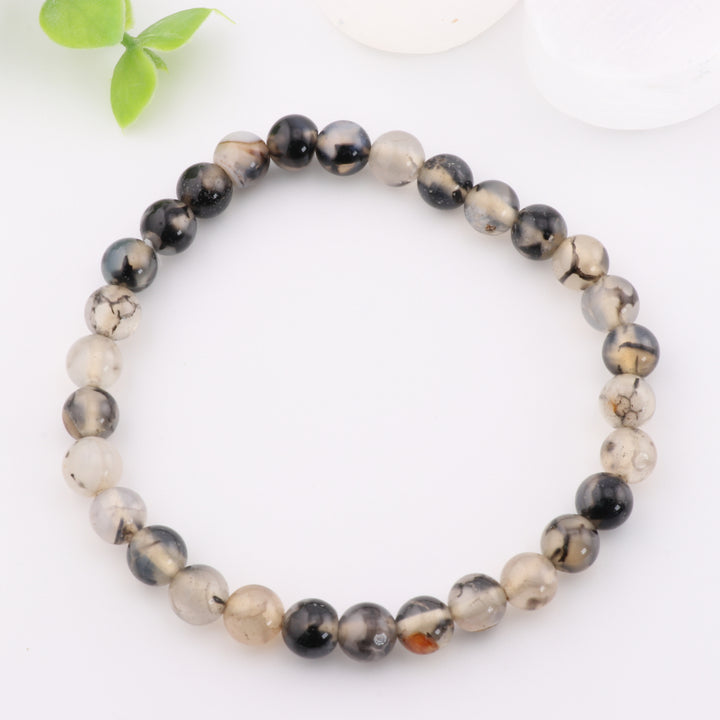 Pulsera de ágata de vena de dragón natural - Sin metal, 6 mm - Ágata de fuego, Ágata venosa