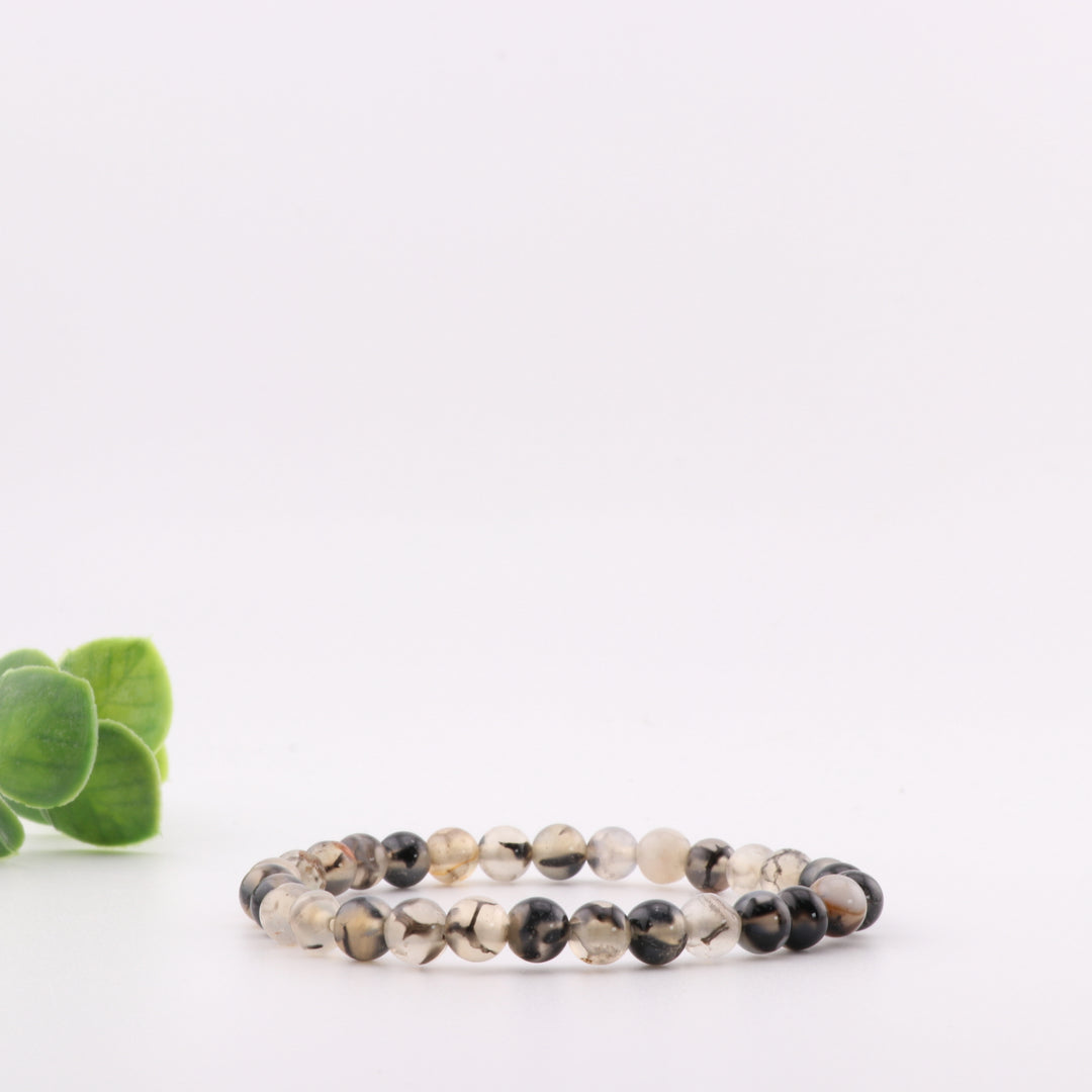 Pulsera de ágata de vena de dragón natural - Sin metal, 6 mm - Ágata de fuego, Ágata venosa