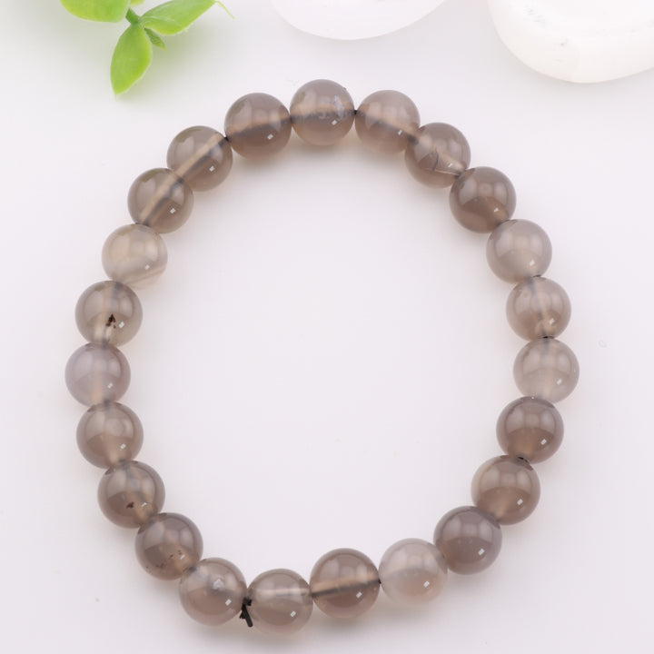 Pulsera de ágata gris natural (sin metal, 8 mm) - Joyería de cristal curativo