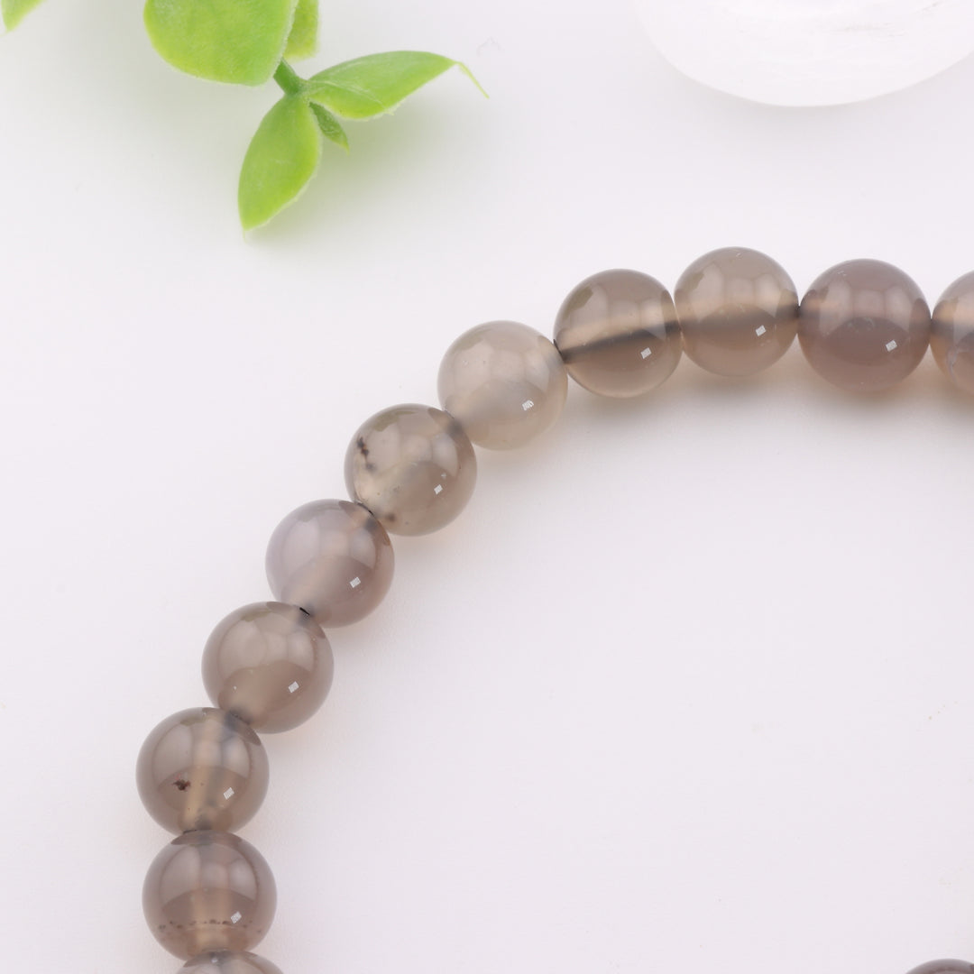 Pulsera de ágata gris natural (sin metal, 8 mm) - Joyería de cristal curativo