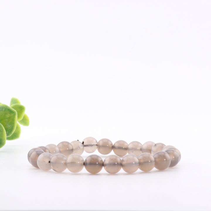 Pulsera de ágata gris natural (sin metal, 8 mm) - Joyería de cristal curativo