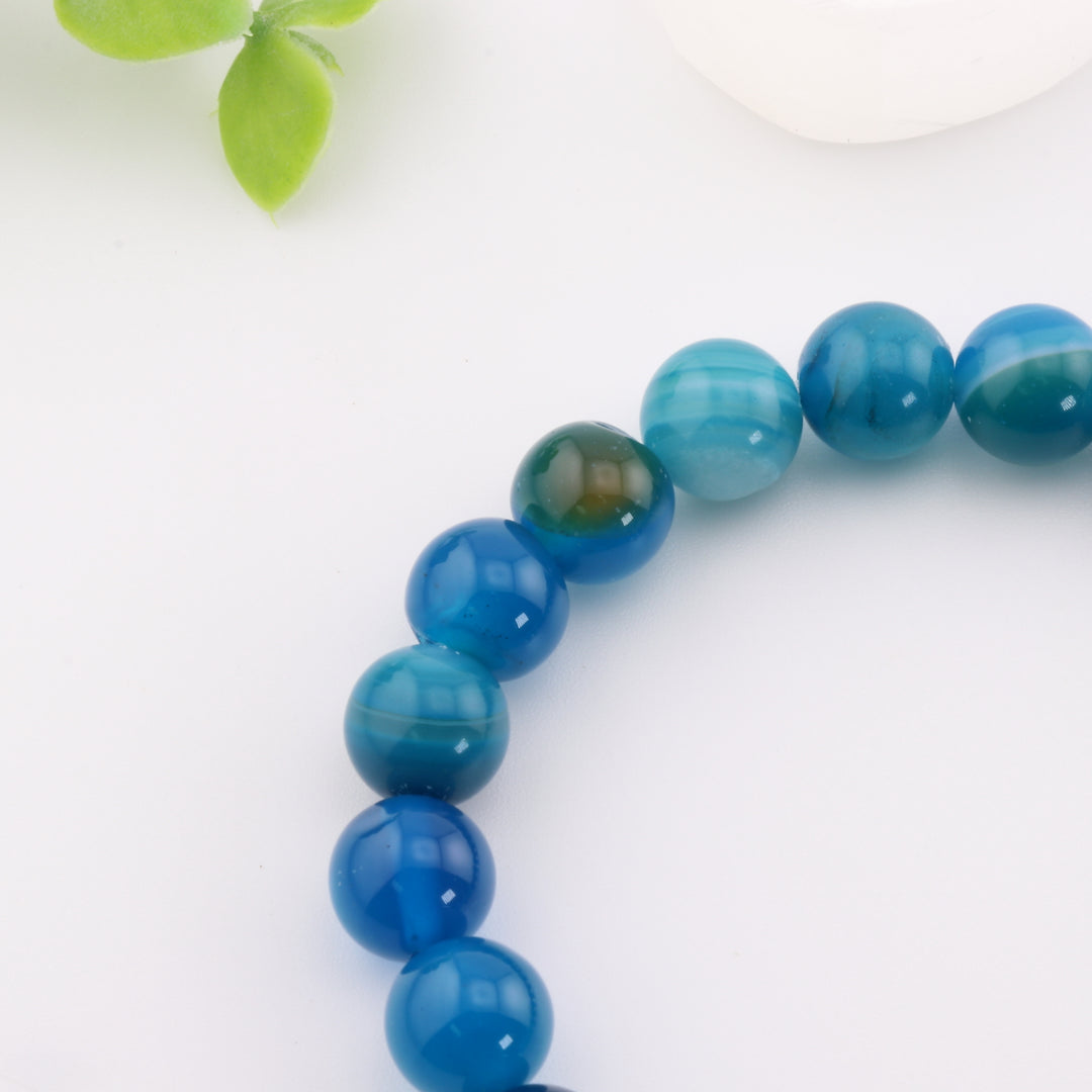 Bracelet en perles d'agate bleue naturelle – Élégance sans métal 8 mm