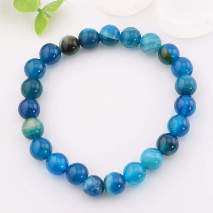 Bracelet en perles d'agate bleue naturelle – Élégance sans métal 8 mm
