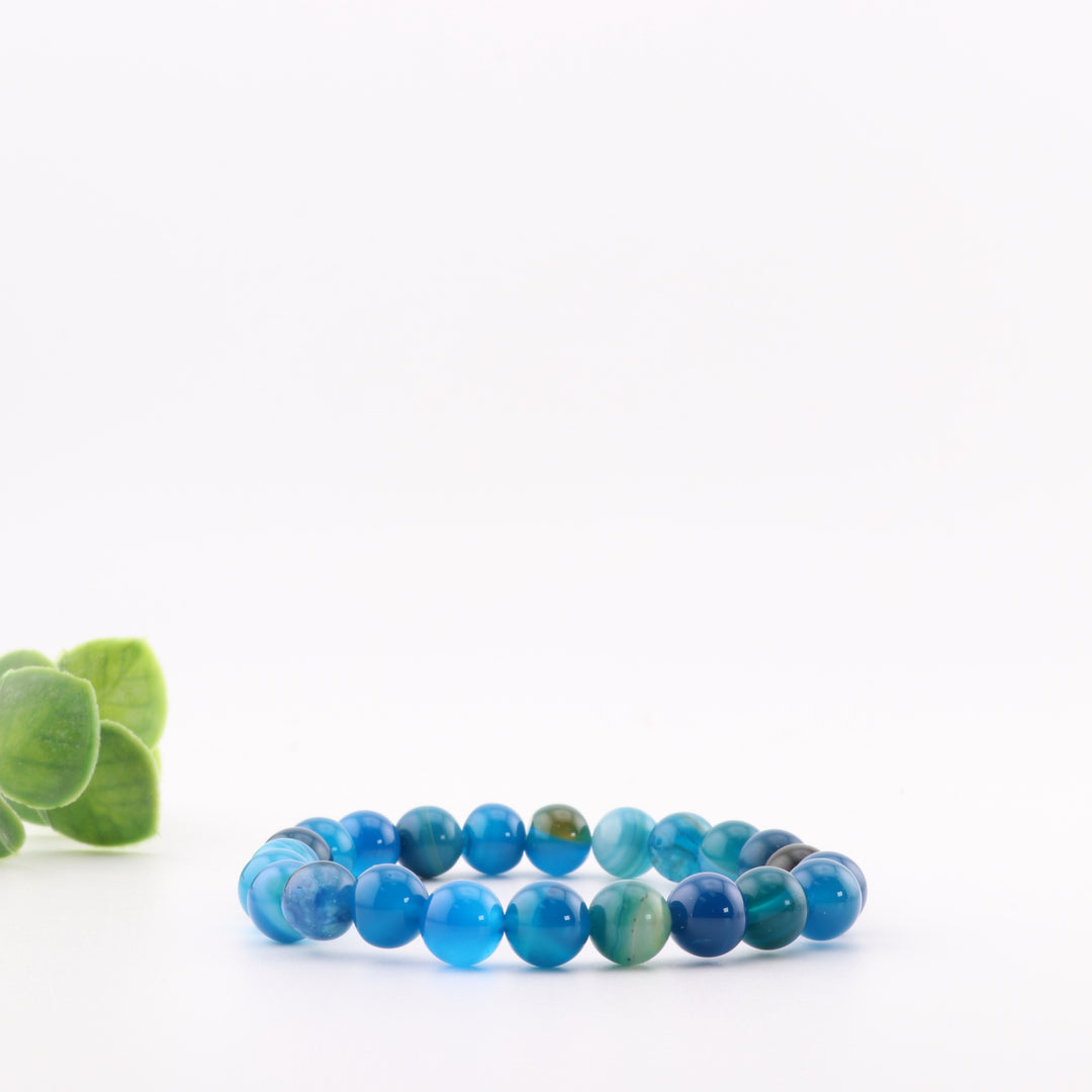 Bracelet en perles d'agate bleue naturelle – Élégance sans métal 8 mm