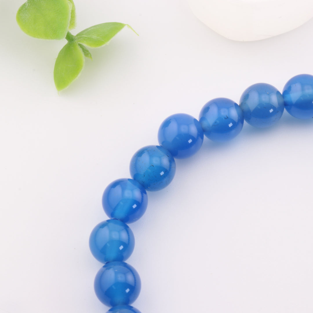 Bracelet en agate bleue naturelle teintée, accessoire unisexe sans métal de 8 mm