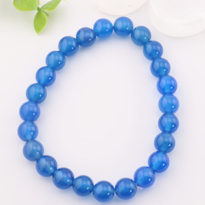 Bracelet en agate bleue naturelle teintée, accessoire unisexe sans métal de 8 mm