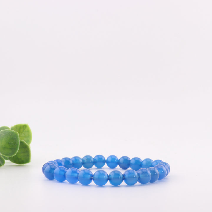 Bracelet en agate bleue naturelle teintée, accessoire unisexe sans métal de 8 mm