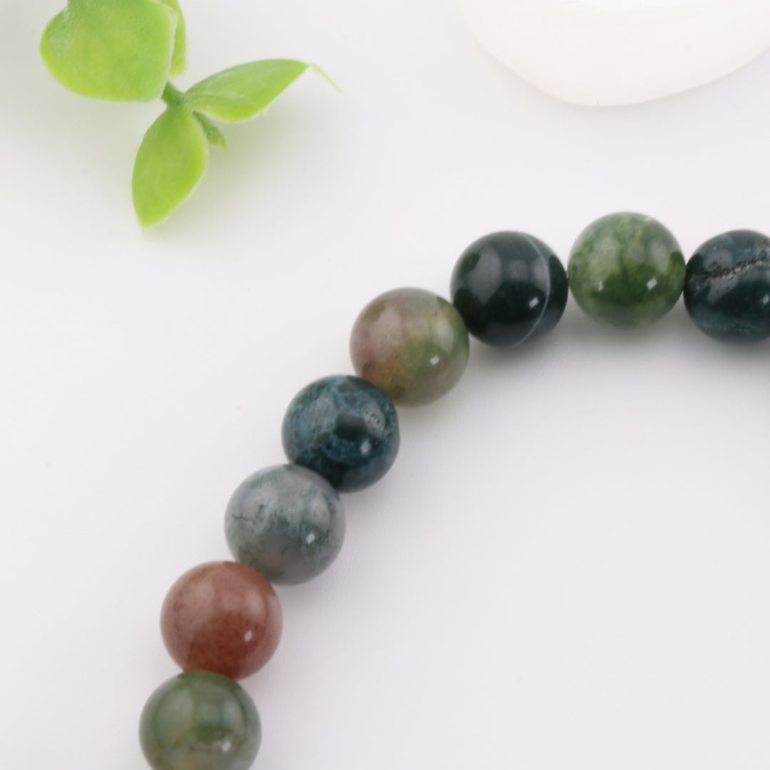 Pulsera de ágata india natural (sin metal, cuentas de 8 mm) para un equilibrio sereno.