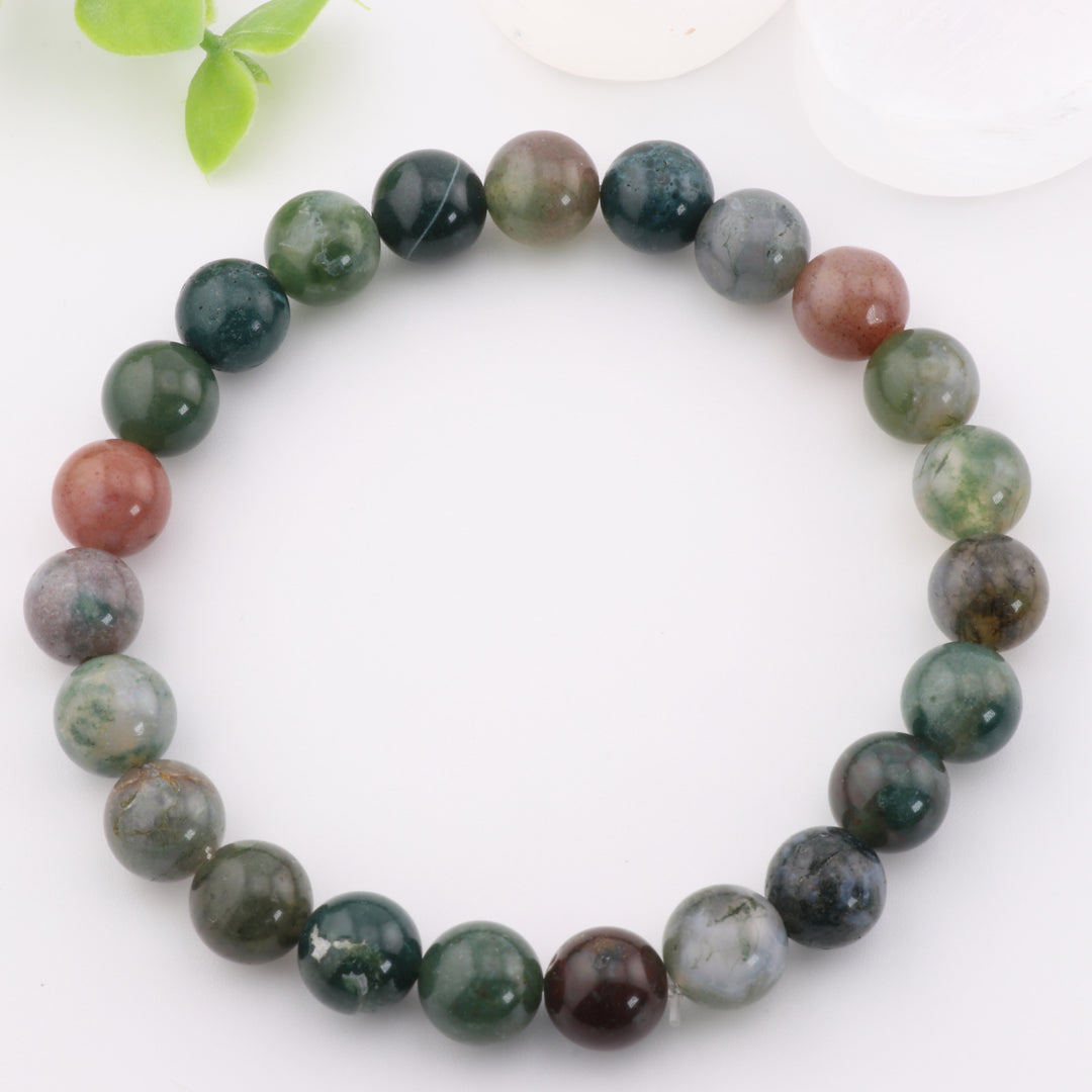 Pulsera de ágata india natural (sin metal, cuentas de 8 mm) para un equilibrio sereno.