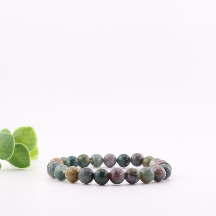 Pulsera de ágata india natural (sin metal, cuentas de 8 mm) para un equilibrio sereno.