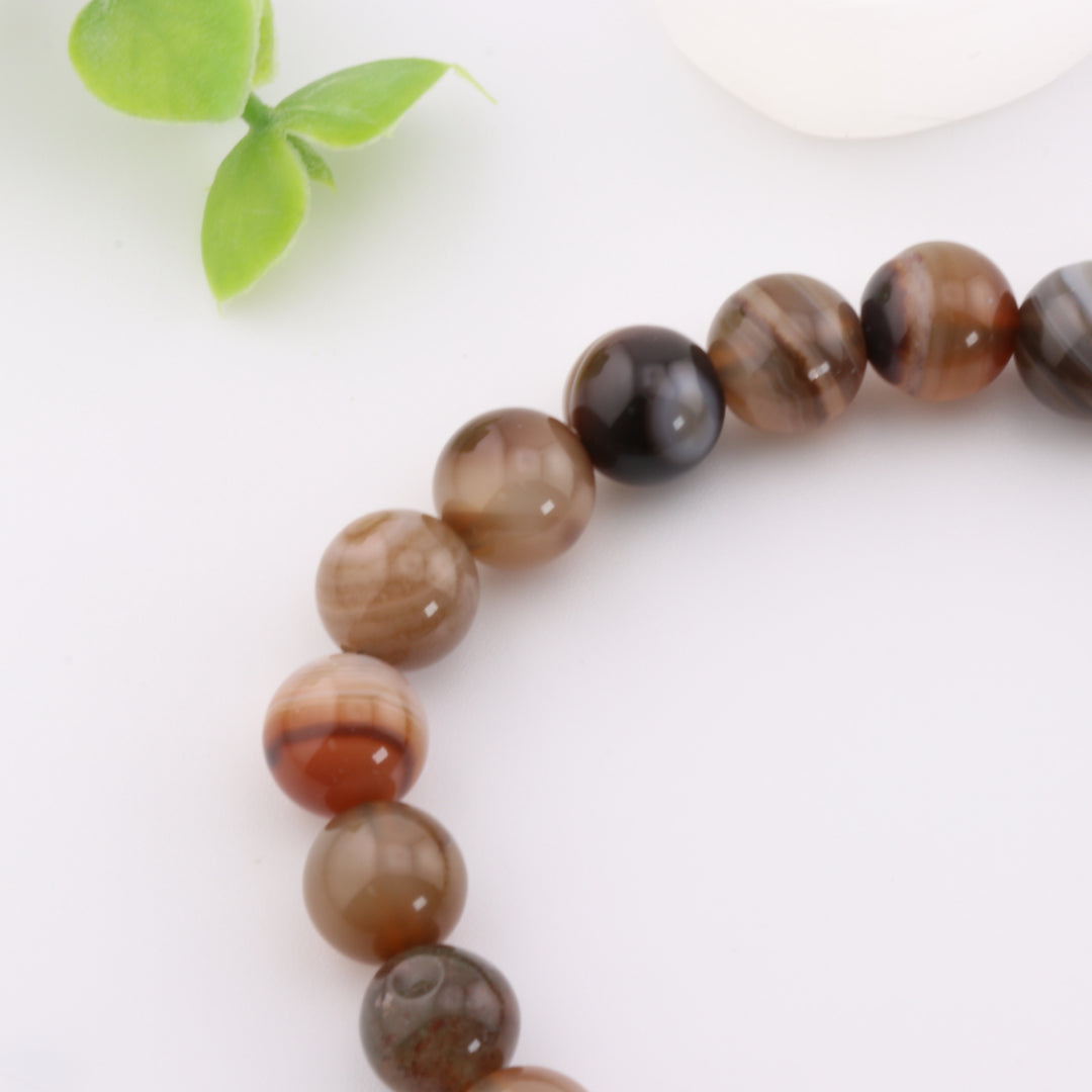 Pulsera de ágata marrón natural rayada - Sin metal, 8 mm - Accesorio de moda único