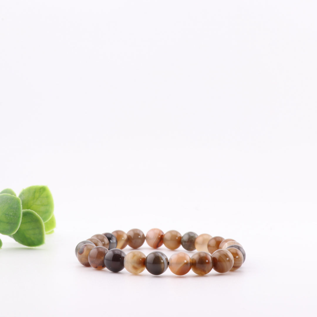 Pulsera de ágata marrón natural rayada - Sin metal, 8 mm - Accesorio de moda único