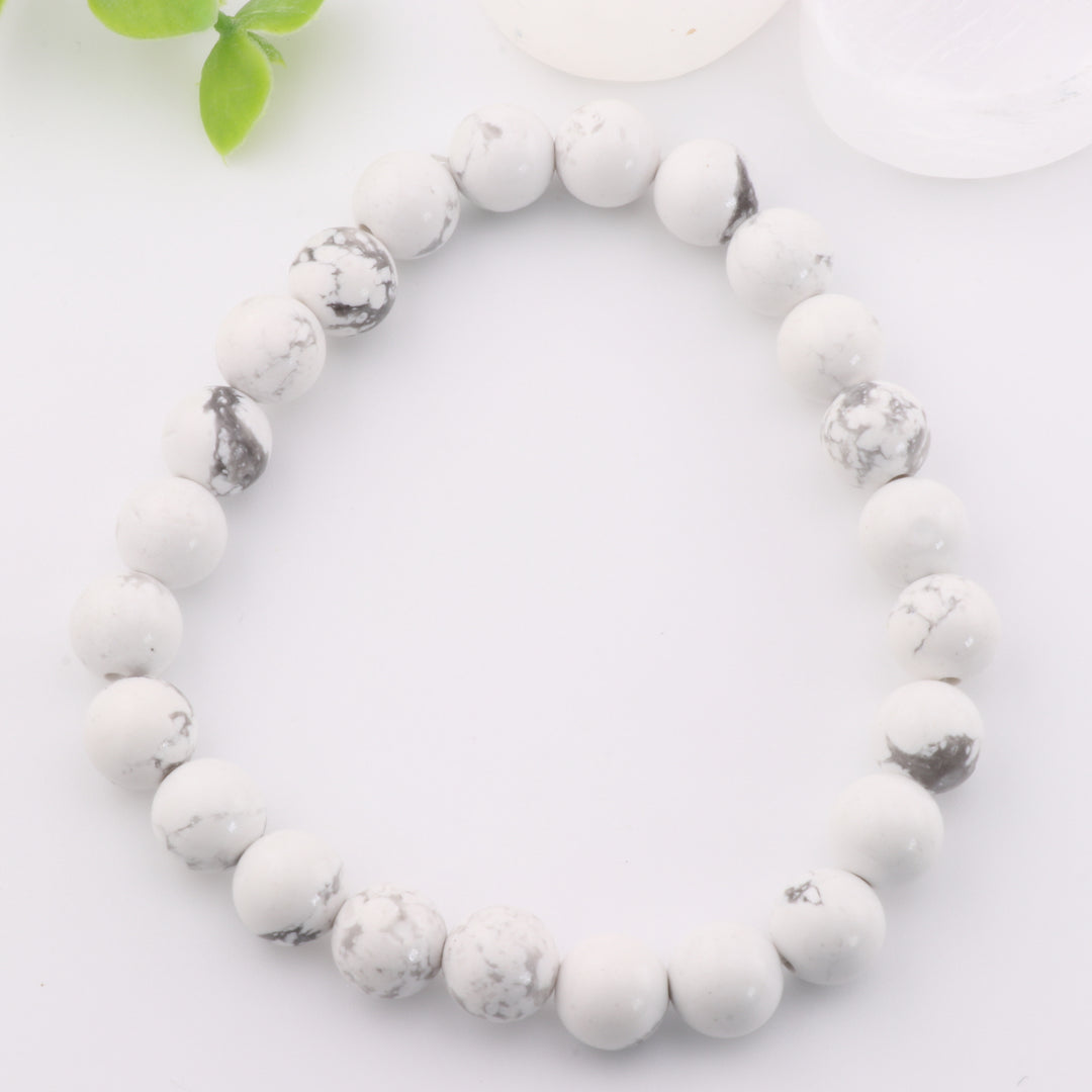 Pulsera de cuentas de howlita blanca natural – Piedra de 8 mm sin metal