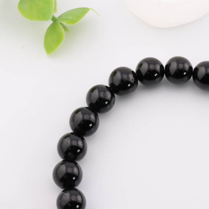 Pulsera de turmalina negra natural de 8 mm, sin metal - Joyería energética