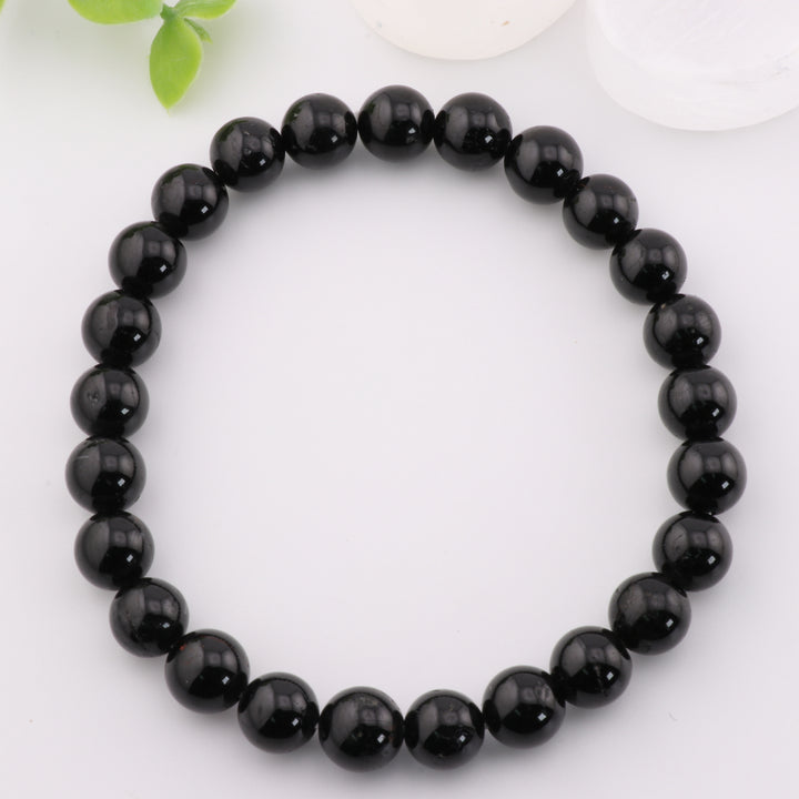 Pulsera de turmalina negra natural de 8 mm, sin metal - Joyería energética