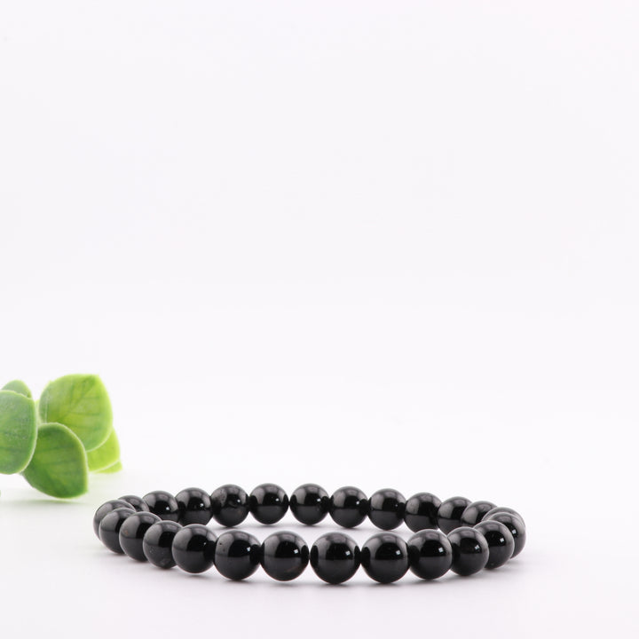 Pulsera de turmalina negra natural de 8 mm, sin metal - Joyería energética
