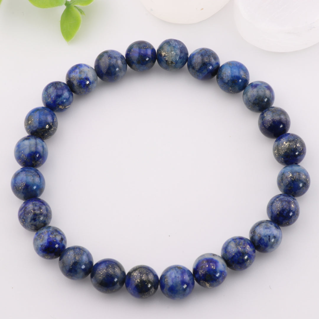 Pulsera de lapislázuli natural (sin metal, 8 mm) - Lujosa piedra preciosa azul