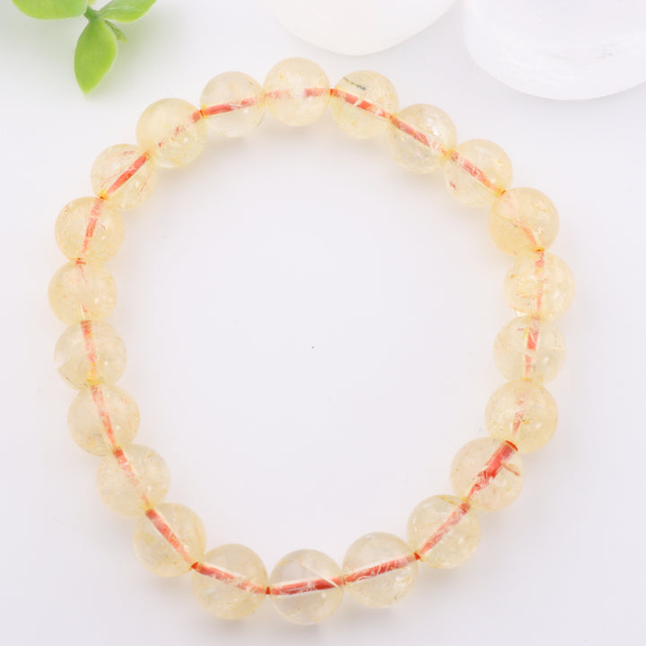 Pulsera de citrino natural (sin metal, 8 mm) - Accesorio de piedra preciosa para energía positiva