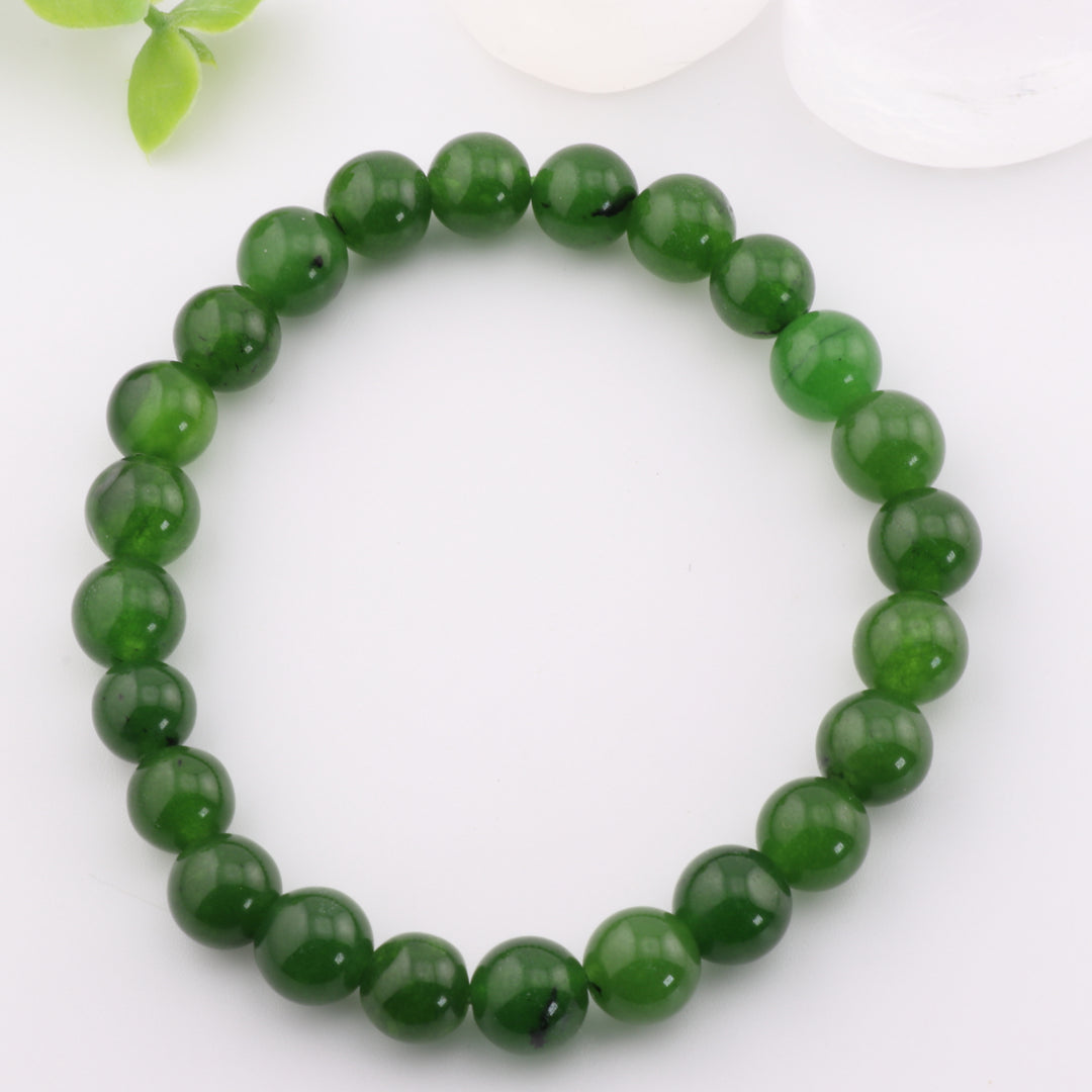 Pulsera de jade verde natural – Piedra preciosa de 8 mm sin metal