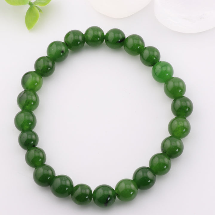 Pulsera de jade verde natural – Piedra preciosa de 8 mm sin metal
