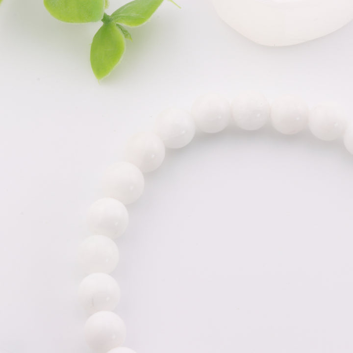Pulsera de jade blanco de Malasia natural - Sin metal, 6 mm - Joyería con piedras preciosas curativas